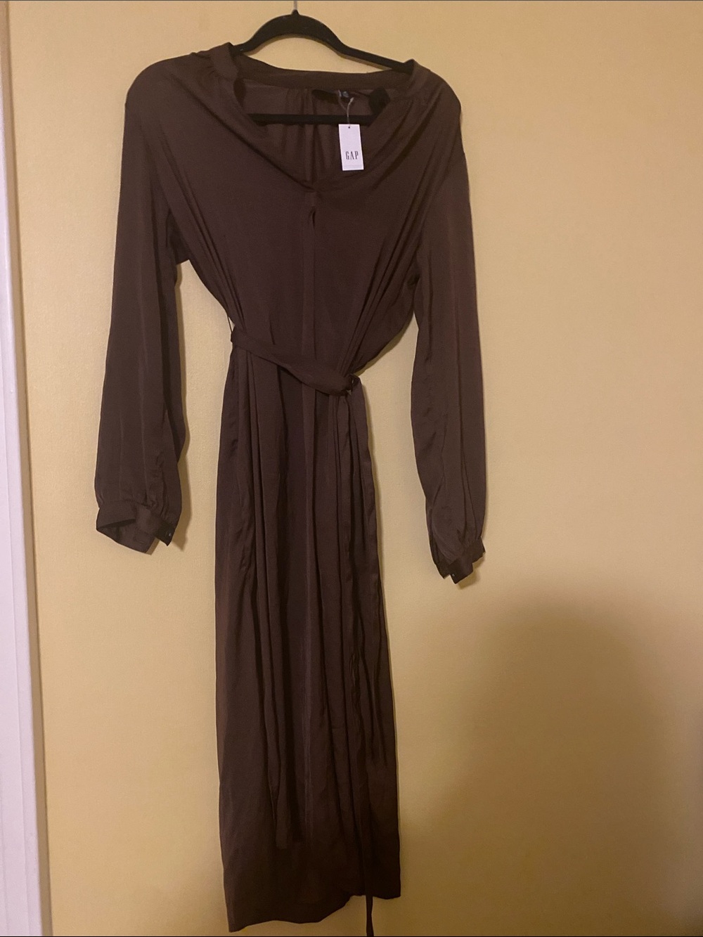 GAP Long Sleeve Chocolate Brown Belted Maxi Dress